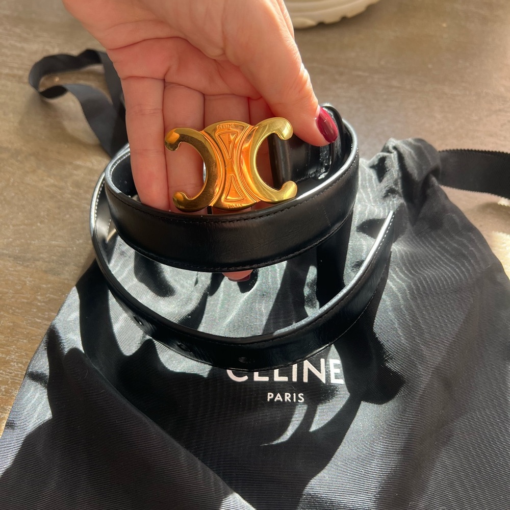Celine Black Leather Belt with Gold Buckle